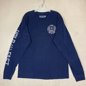 Dixxon T Shirt Mens L Blue Anchor Crest Long Sleeve‎ Crew Neck Graphic Print Tee